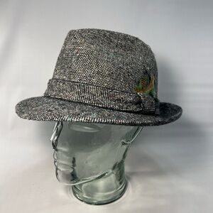 Vintage Hat Gray Tweed Wool Fedora, American’s Comfort Hat, Stevens 1970’s Nice!